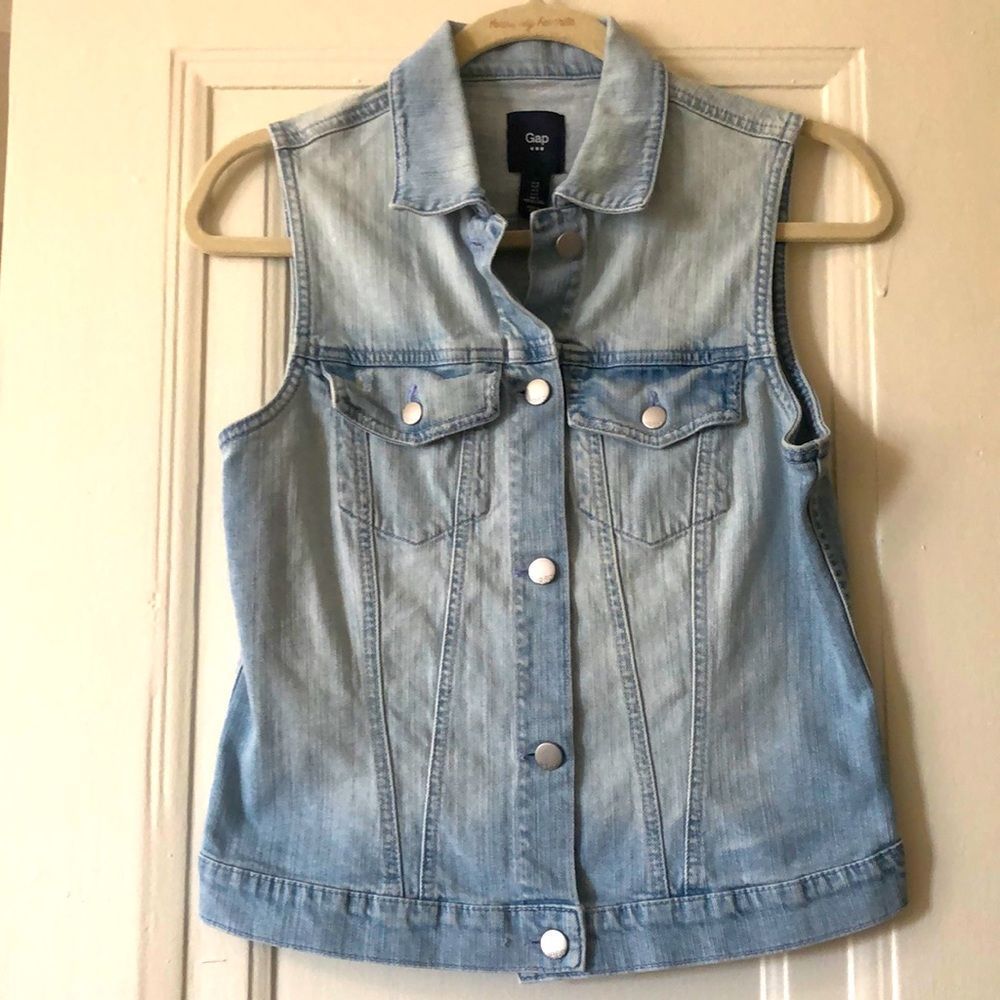 GAP faded denim vest with silver buttons, size S